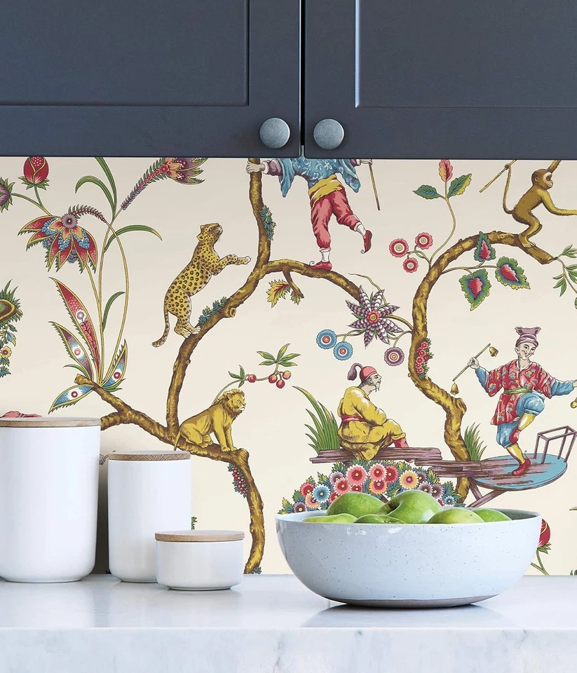 Scalamandre Multicolor White Chinoise Exotique Self Adhesive Wallpaper, SCS3843 - Image 3 of 4