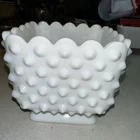 FENTON HOBNAIL MILK GLASS 4" SQUARE FOOTED PLANTER / CANDY DISH / VASE / BOWL