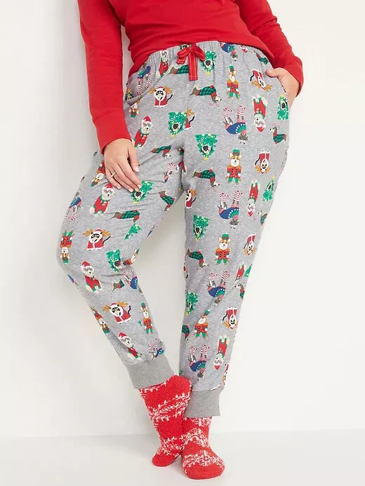 NWT Old Navy Printed Flannel Jogger Pajama Pants Holiday Pets Dog Cat Women  L