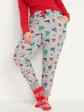 NWT Old Navy Printed Flannel Jogger Pajama Pants Holiday Pets Dog Cat Women L