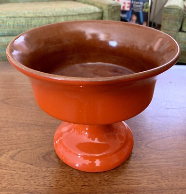 MCM Frankoma F52 Vase Burnt Orange Brown Catchall Candy Dish Tulip Pedestal Base