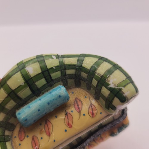 Vintage Miniatur Keramik Couch Schmuckkästchen Schmuck grün kariert - Bild 8 von 15