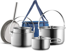 Camping Cookware Set 304 Stainless Steel 8-Piece Pots  Pans Open Fire Cooking K