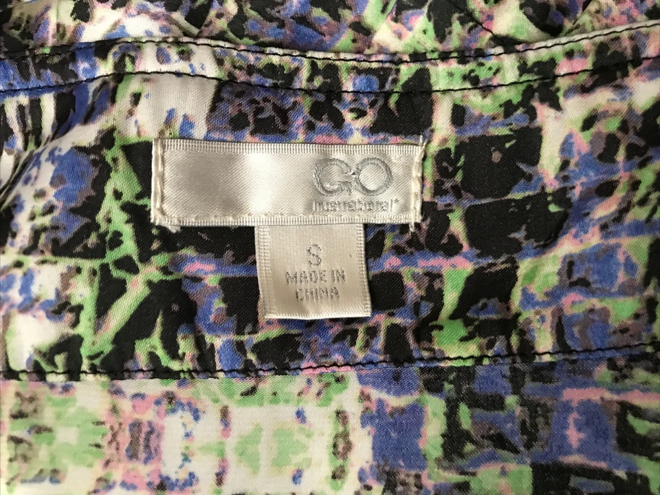 Vestido adornado con volantes geométricos verde púrpura GO International para mujer S Foto 4 de 4