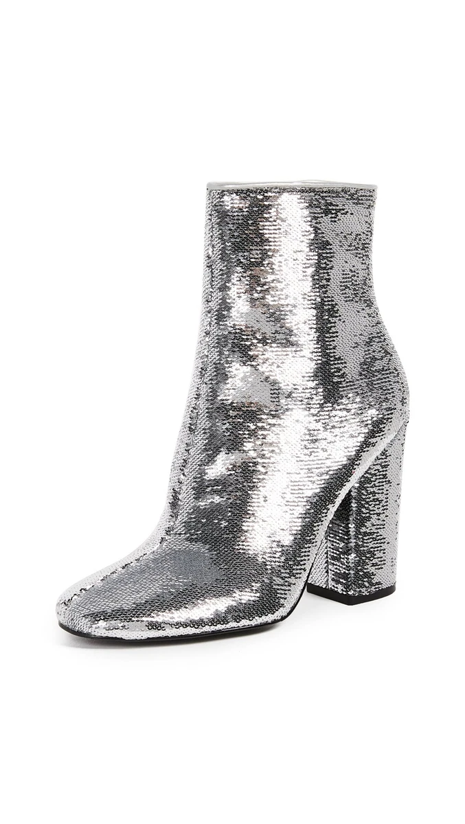 KENDALL KYLIE Women s Haedyn Block Heel Ankle Boots Silver 8.5