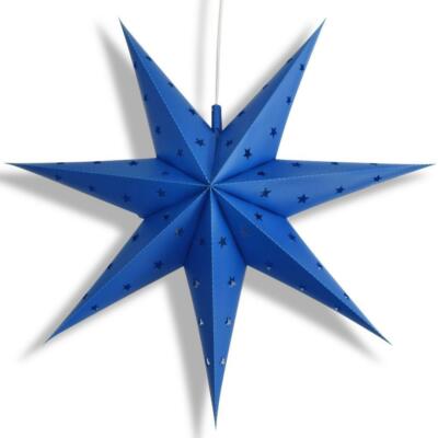 LANTERN + CORD + BULB | 18'' Dark Blue 7-Point Weatherproof Star Lantern Lamp,...