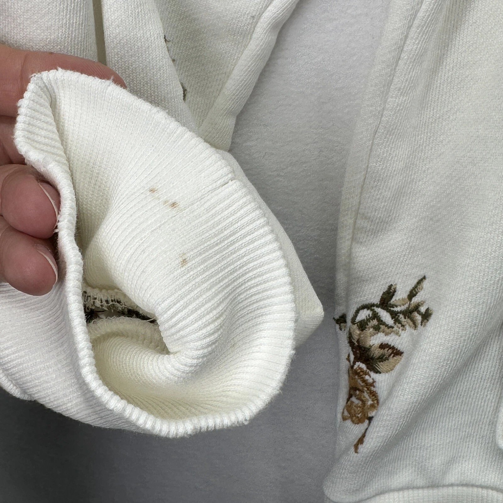 OFF WHITE Felpa con cappuccio Driftwood ricamata floreale avorio taglia S full zip