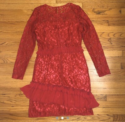 chinese dress ladies Women's Ismene Mini Dress in Unlined Lace Red, S , Bodycon , Scoop Neckline Red main image 0