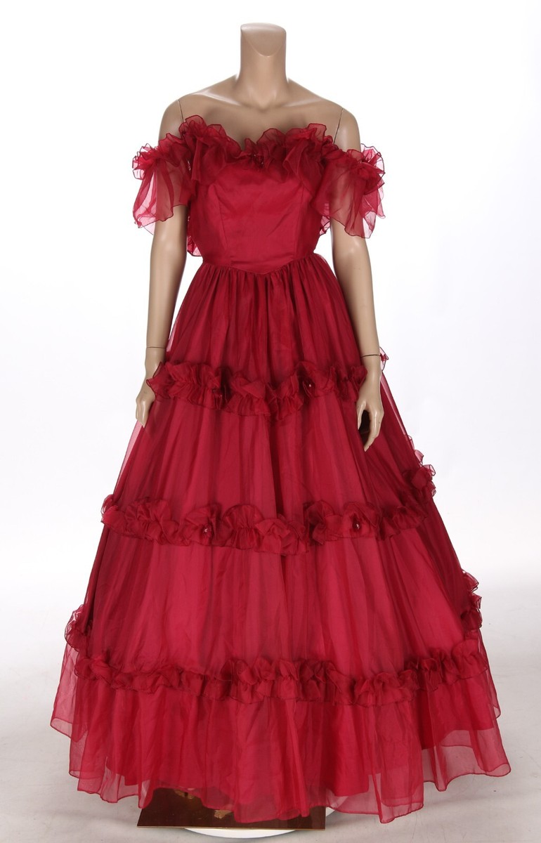 Union Made Vintage 80s Red Organza Southern Belle Bridesmaid Party Prom Dress 5