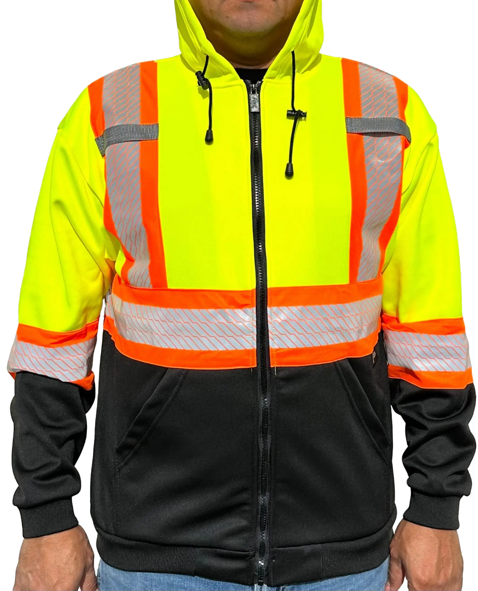 Yellow 2 Tones Long Sleeve Hooded Safety Sweatshirt with zipper | eBay