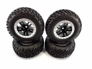 4- 1/10 Traxxas Slash 2wd Spec Tires & 12mm Black Split Spoke Wheels /Fit Raptor | eBay