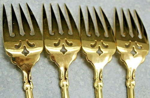 4 ONEIDA Community Golden Modern Baroque Gold Electroplate 6 3/4" Salad Forks - Picture 5 of 7