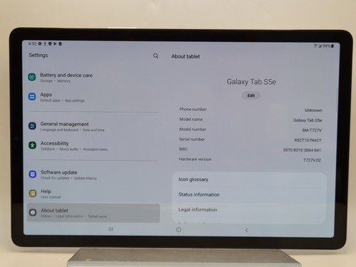 Samsung Galaxy Tab S5e SM-T727V 64 GB, Wi-Fi+Cellular, 10.5 in - Silver