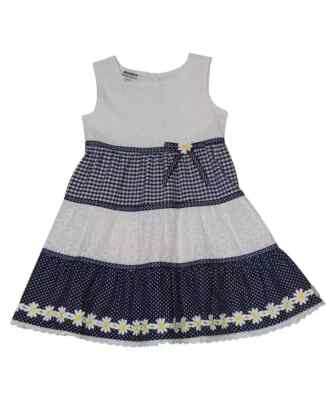 Blueberi Boulevard Girls Size 5 Eyelet Lace Gingham Daisy Dress Navy White