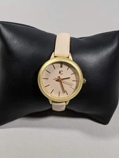 Charming Charlie Beige Dial Brushed Gold Tone Round Case 31 mm Faux Leathr Watch