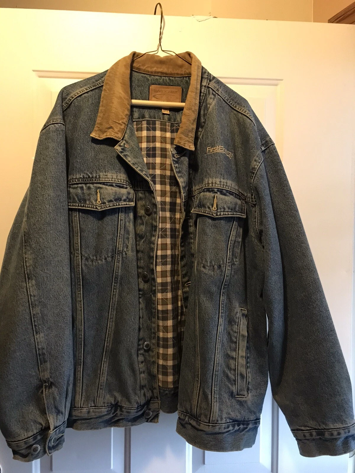 Vintage Flannel Lined Denim Jacket Size XL Trucker Coat 48 Chest