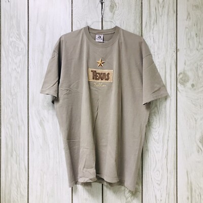 Vintage Anvil Men Tan Lone Star Dallas Texas Burn Rustic Embroidered T-Shirt 2XL