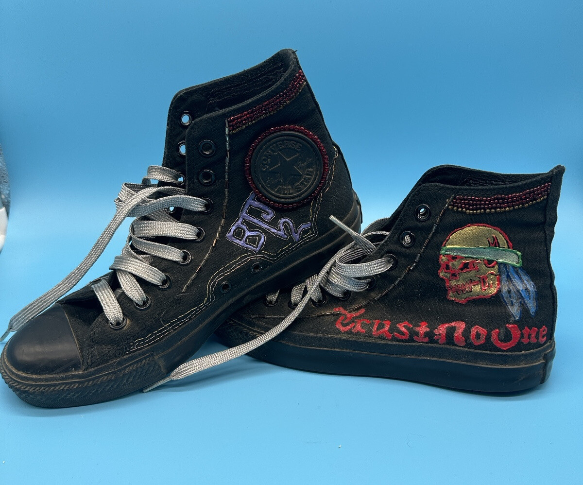 Custom Painted Converse Black Hi-Top Shoes Mens Womens Trust