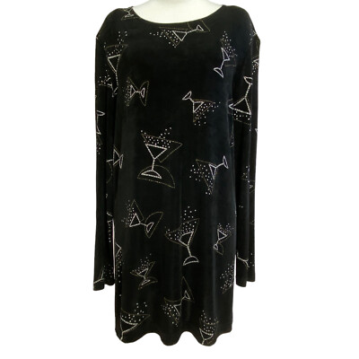 Martini Glass Dress Mark Singer Softwear Small Black Gold Silver Glitter Shift