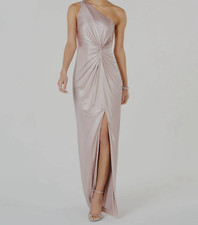  199 Adrianna Papell Dusted Petal Pink Jersey Shimmer Knotted Gown 10 NEW A517
