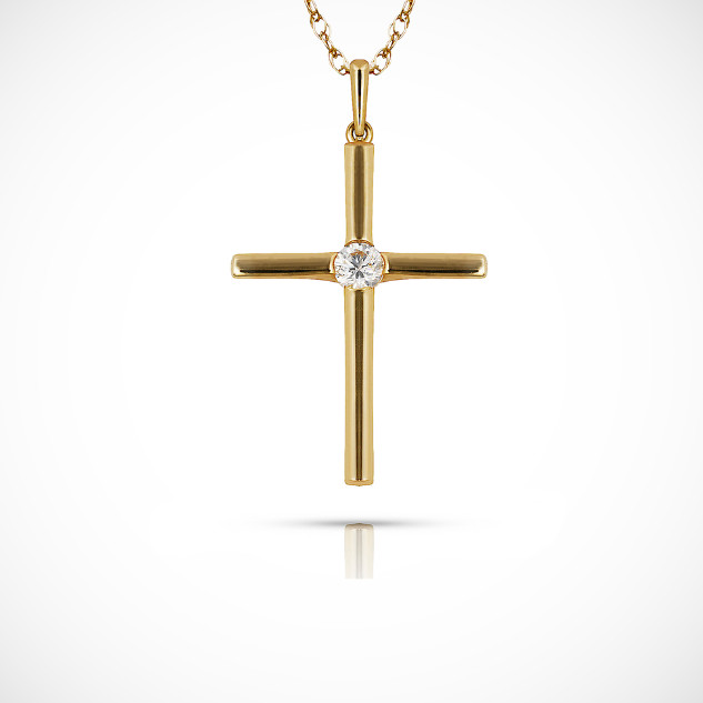 14K Yellow & White Gold Cross Pendant for Women
