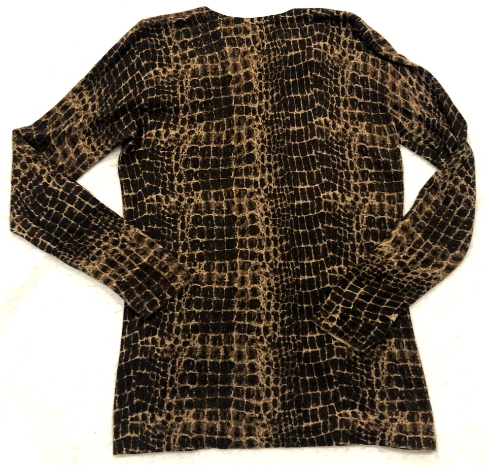 Cárdigan Kenneth Cole Mujer Mezcla Seda Angora Talla M Marrón Estampado Serpiente Abotonado Foto 4 de 4