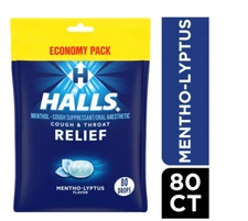 HALLS Relief Mentho-Lyptus Cough Drops, Economy Pack, 80 Drops FREE SHIPPING
