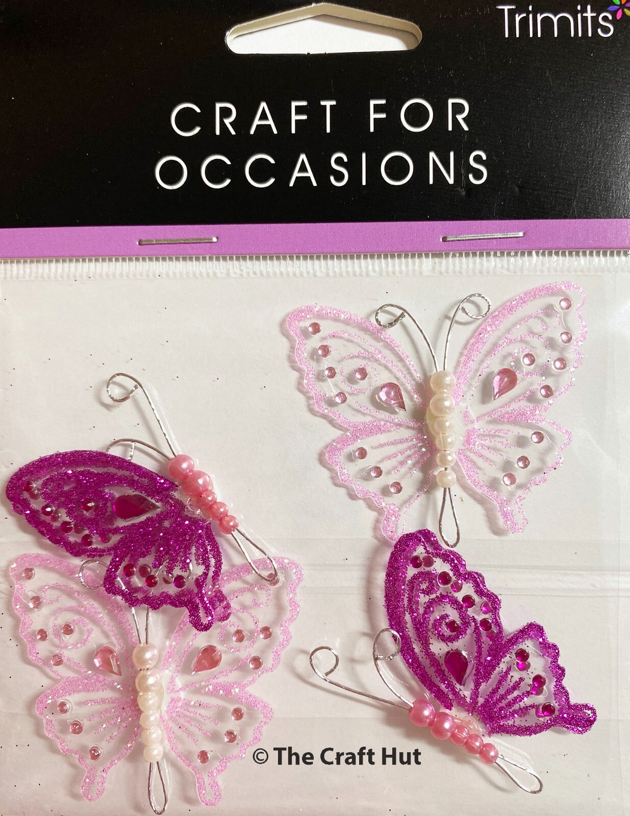 Trimits Craft Embellishments Scrapbook Card Making Pink Jewel Butterflies New