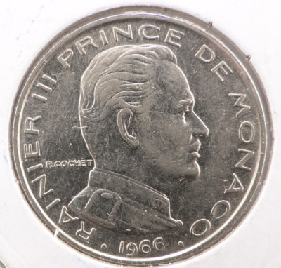 MONACO Prince RAINIER III 1966 1 FRANC Nickel KM# 140 24mm SP4456