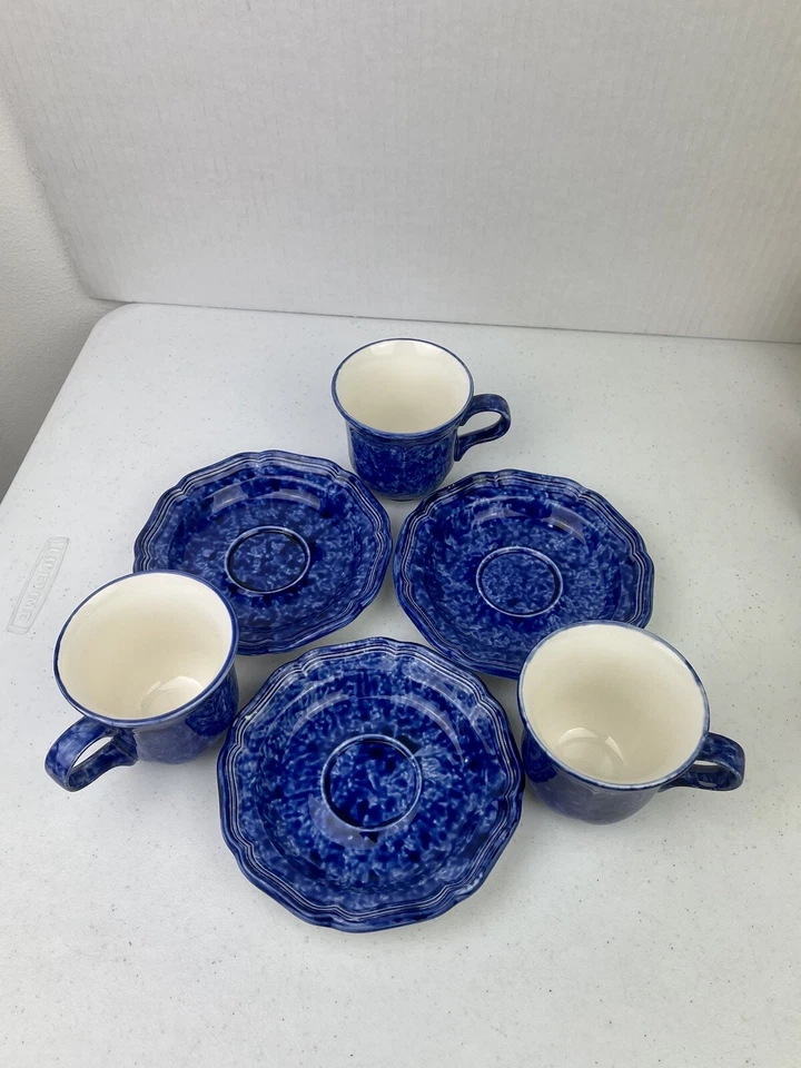Vintage 1976 Mikasa Country Charm Sundown Blue Cup&Saucer Stoneware Sets Of 3 - Image 4 of 4