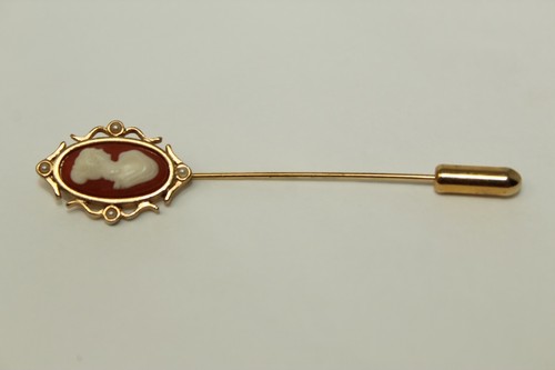Vintage Goldtone AVON Oval Cameo of Woman Faux Pearl Stick Pin - Picture 3 of 6
