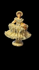 Vintage German Dresden Karl Klette Lace Porcelain Figurine Girl with Flowers 5"