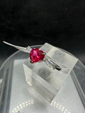 Silver ruby heart ring solitaire accents elegant cubic zirconia stainless steel