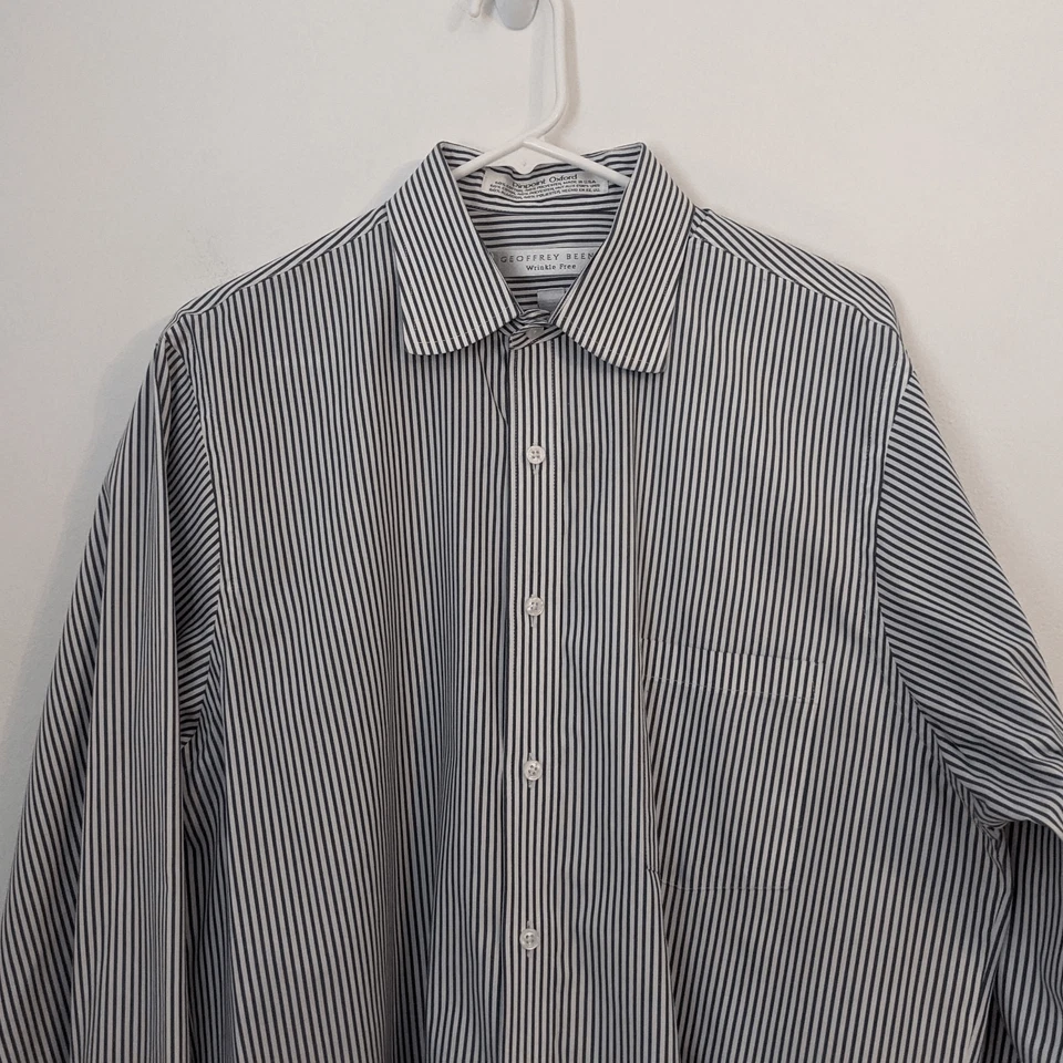 Camisa Oxford a Rayas Azul Marino Geoffrey Beene Abotonada Talla 16 34/35 Foto 4 de 4