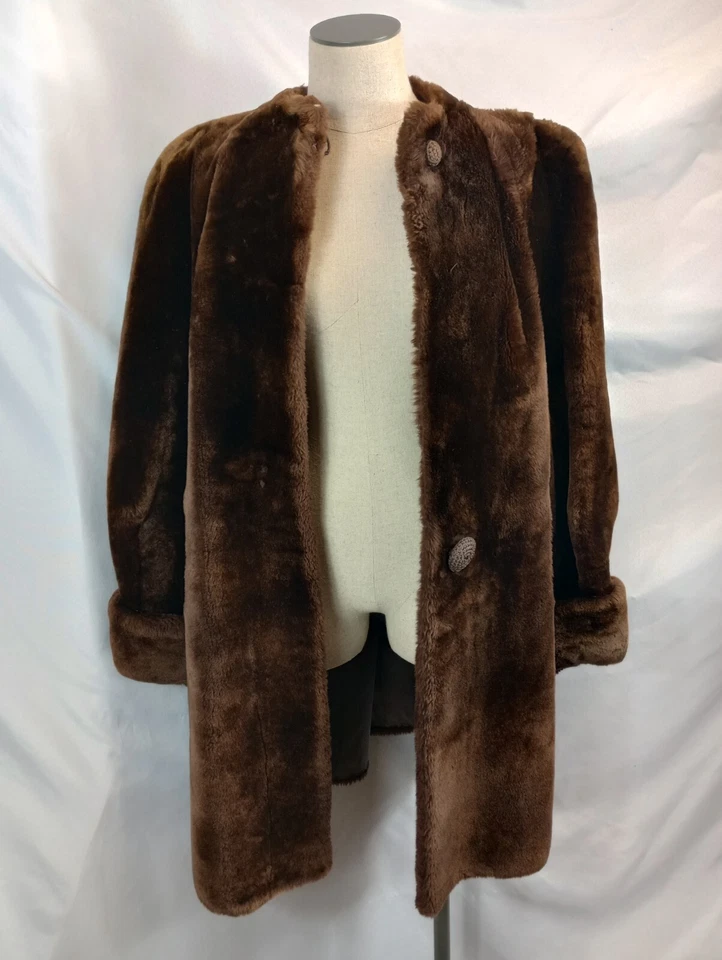 Abrigo de piel personalizado vintage 40" chaqueta larga abrigo de piel marrón talla mediana-LEER Foto 2 de 4