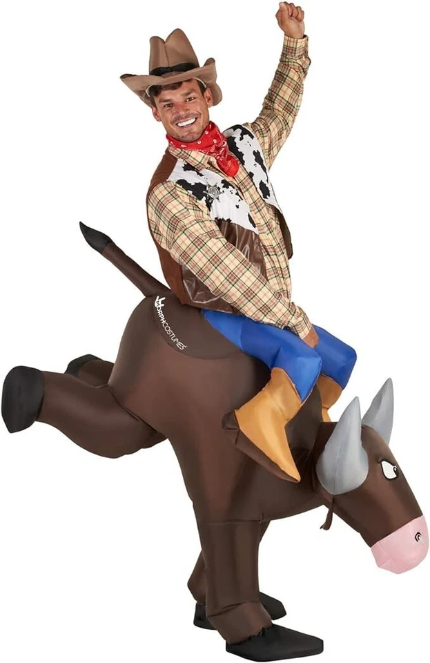 Disfraz inflable para hombre Bucking Bronco inflable adulto jinete de toros paseo en rodeo Foto 2 de 4