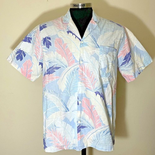 Vintage Malihini Hawaii Hawaiian Button Up Shirt XL Blue Floral Tiki USA Made - Picture 1 of 6