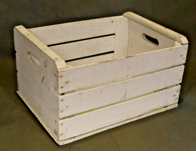 Large Vintage White Wooden Crate Basket Storage Home Décor 20x15x11 