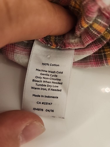 Talbots M Pink White Yellow Plaid Long Sleeve Vneck Top - Picture 10 of 11