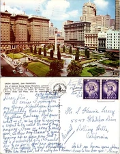 Union Square and Hotels Aerial View San Francisco CA Postcard