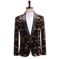 Sequins Men's Suit Blazers Coats Slim Fit One Button Jacket Costume Singer Stage