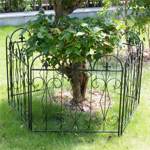 5PCS Outdoor Black Thicken Metal Garden Fence Folding Flower Bed Animal Barrier - Picture 3 of 12
