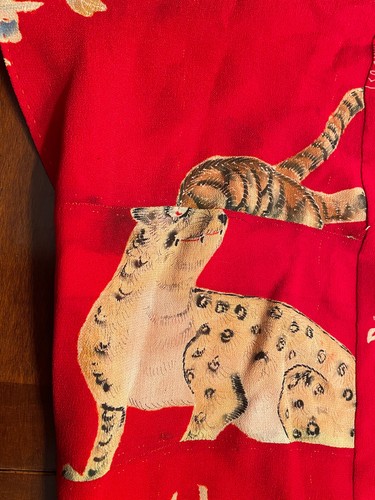 Abito vintage giapponese kimono tigre griffin cappotto foderato in seta anni '40 - Foto 12 di 19