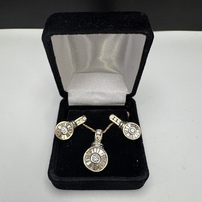 14K av Estate Diamonds Halo Necklace & Earrings w/ Baguettes and Rounds 14.2 g