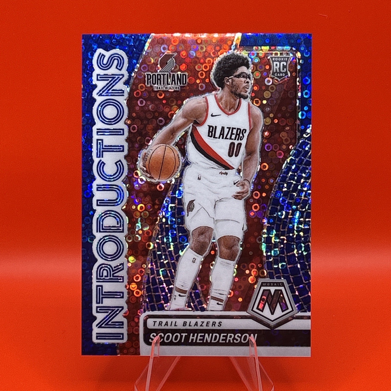 Scoot Henderson 2023-24 Panini Mosaic /85 Blue Disco Introductions RC #18