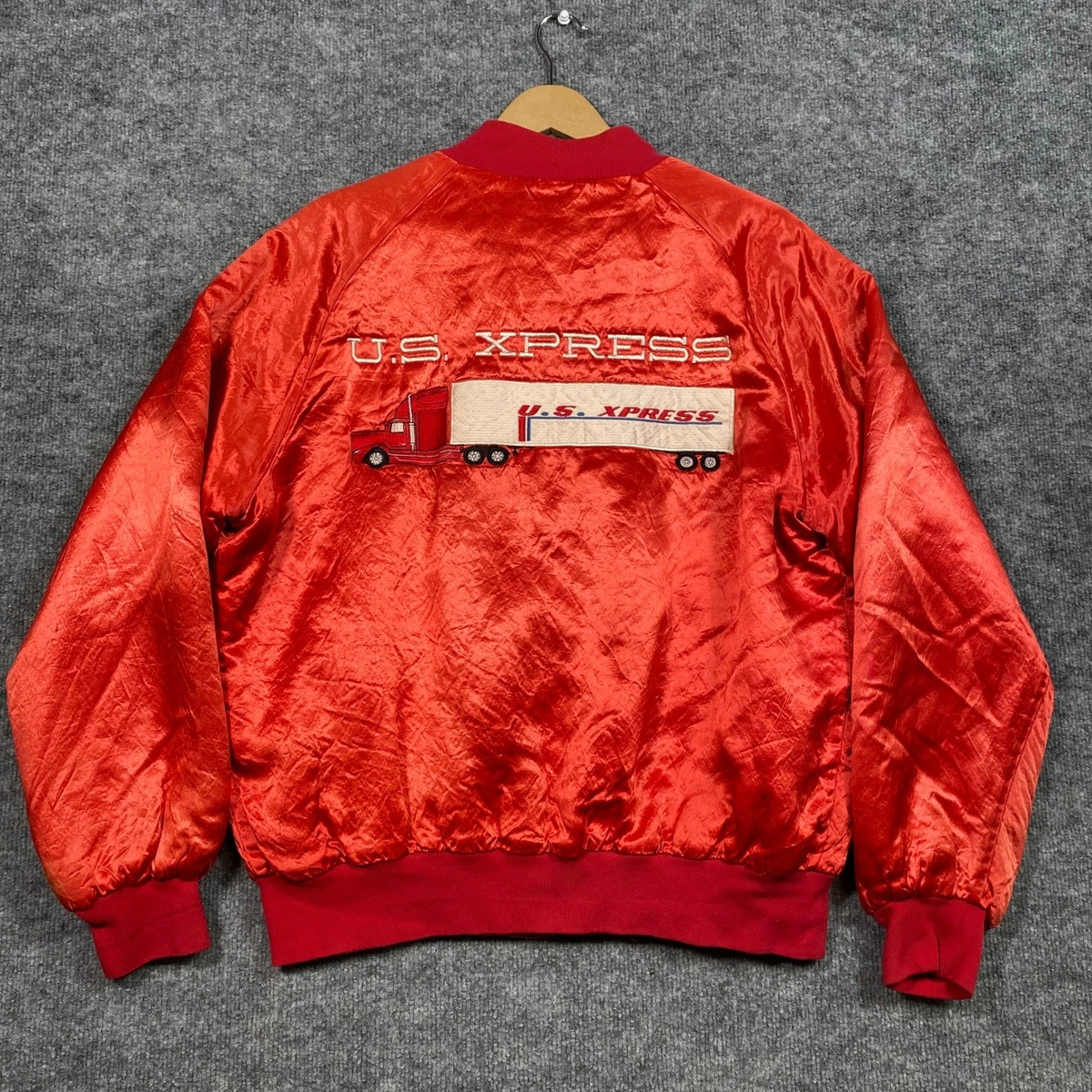 WestArk Vintage Red Satin Bomber Jacket Mens XL US Xpress Safe