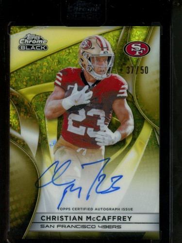 2025 Topps Chrome Black Christian McCaffrey Gold Mini-Diamond Auto /50 #AU-CM
