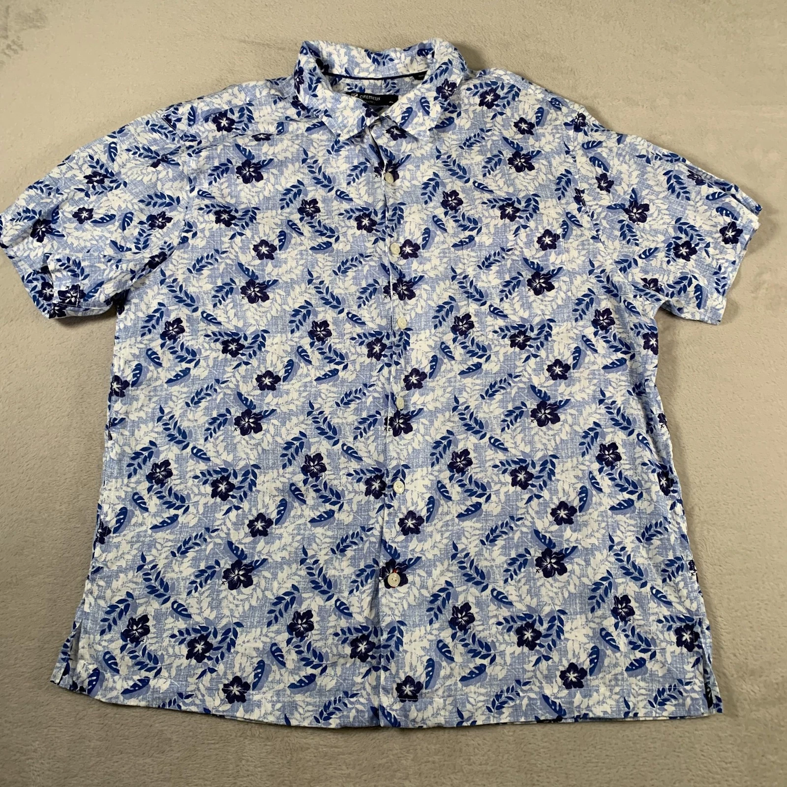 Cremieux Shirt Large Floral Hawaiian Button Up Short Sleeve Casual 100% Linen
