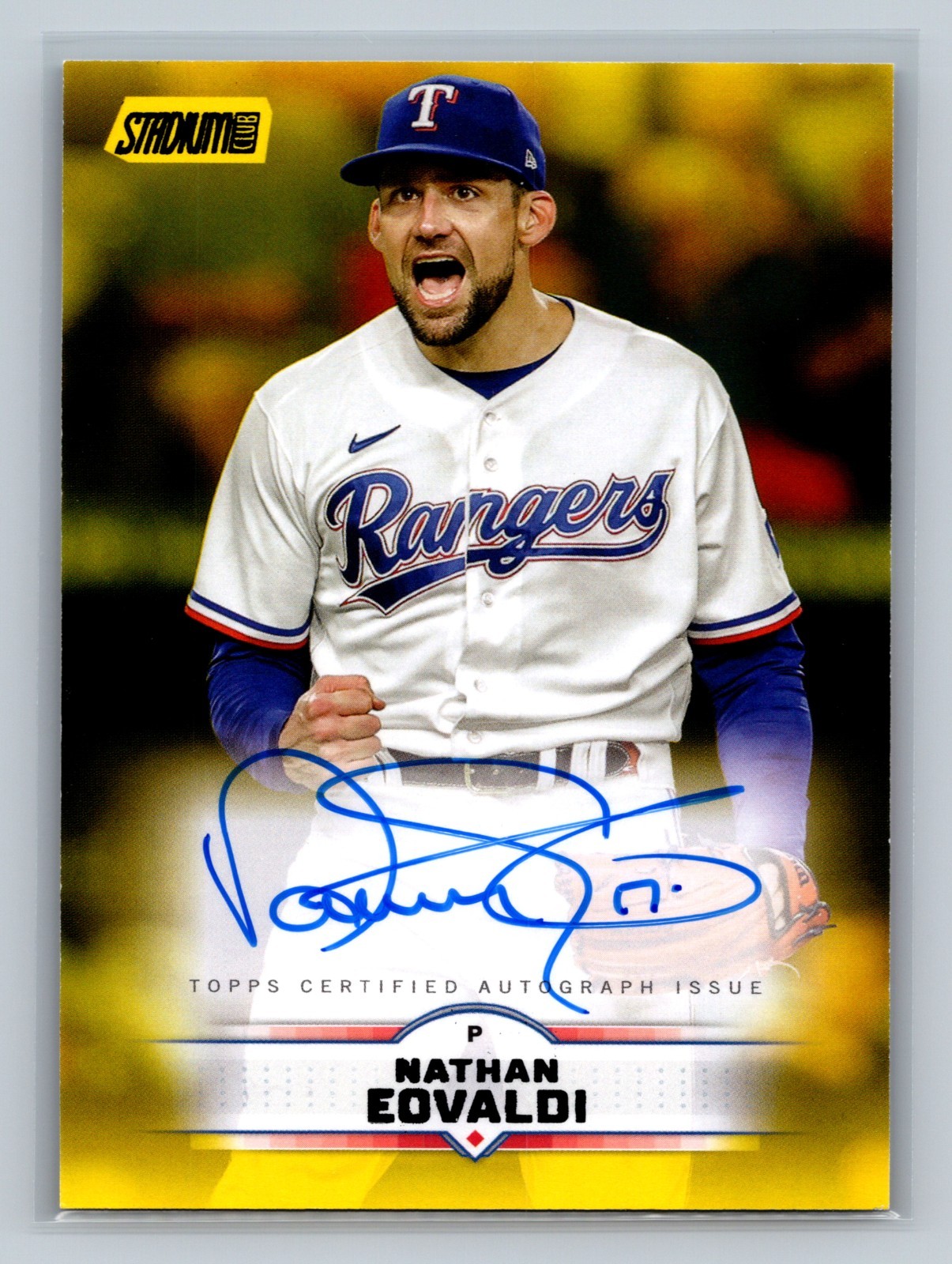 Nathan Eovaldi 2025 Toops Stadium Club Yellow Auto #SCBA-NE Rangers