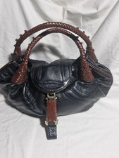 Authentic Vintage Fendi Black  Pebbed Leather Spy bag W39cm * H25cm